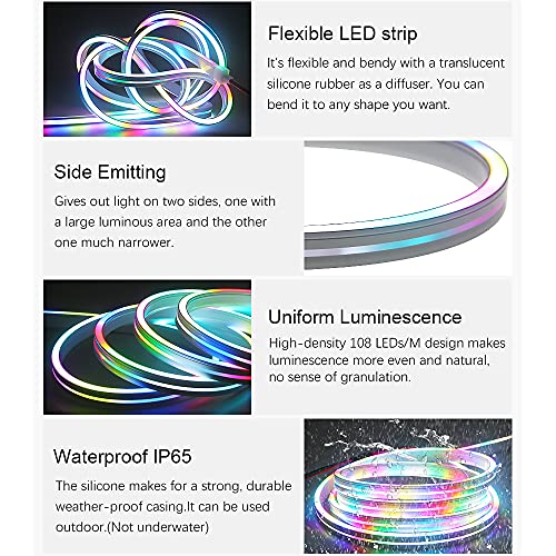 Image of ALITOVE Addressable LED Strip Neon Light WS2811 Dream Color Rainbow Programmable Digital LED Pixels Lights 6.6ft 216 LEDs for DIY LED Neon Letters Bar Signs Art Wall 12V DC, No Power and Controller