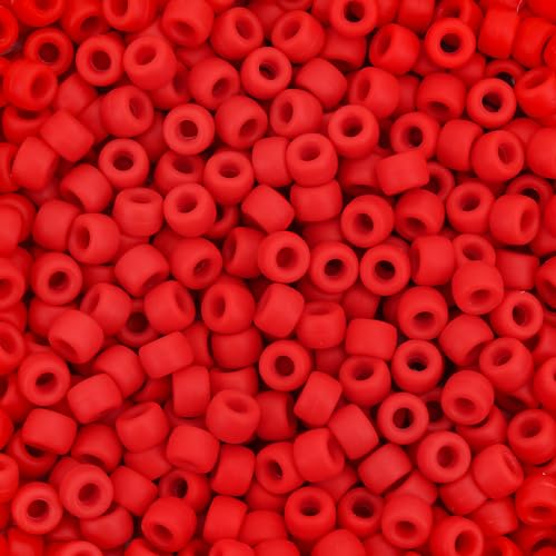 AUREHEN 300PCs Silicone Pony Beads for Hair Braiding, Red Colors 6 * 9mm Soft Kandi Foca Beads for Bracelet Making, Pens, DIY Crafts, Key Chains and Ornaments Decorations