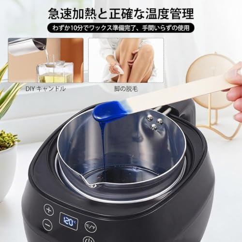 キャンドルウォーマー 電気ワックスメルター 1L大容量 LED温度表示 ワックスポット 最大120℃温度調節 注ぎ口付き キャンド ル作り キャン ドルメイキングキット ウィック100本付 き ソイワックス 蜜蝋 パラフィンワックス対応 DIY 手作り (ブラック) [2]