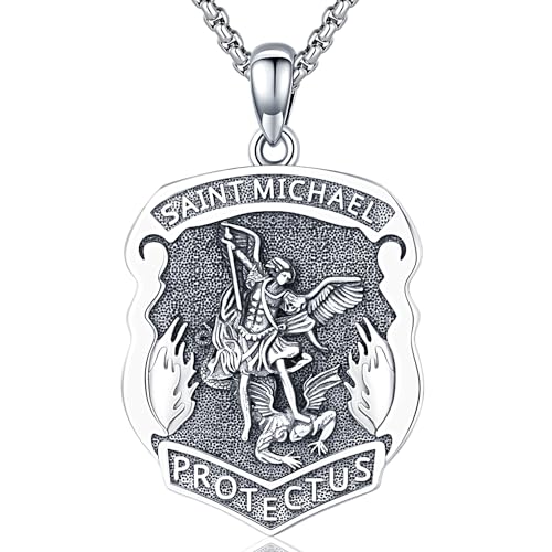 St Michael Necklace for Men Women Saint Michael Pendant 925 Sterling Silver
