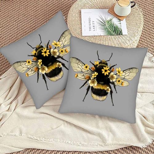 Tks Mitlan V538 Fluffy Bumblebee With Wings Throw Pillow Cover Set Of 2 Cases Sketch Fly Insect Yellow Flower Summer Biology Entomology Outdoor Decor Pillowcase Home Square 18X18 Inch Pillow Slip thumb #5