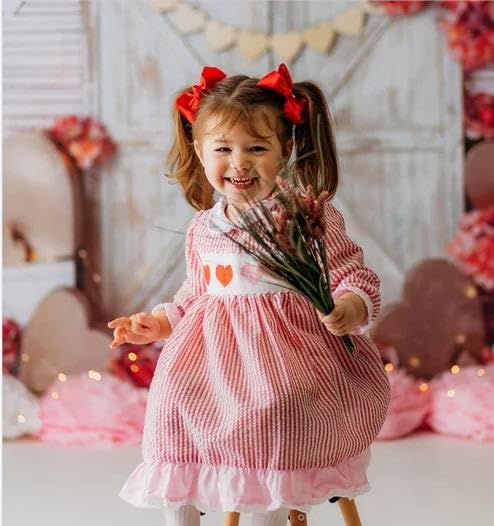 Valentines Outfit for Girls Puff Long Sleeve Princess Dress Doll Collar Heart Embroidery Spring A-line Midi Dress2