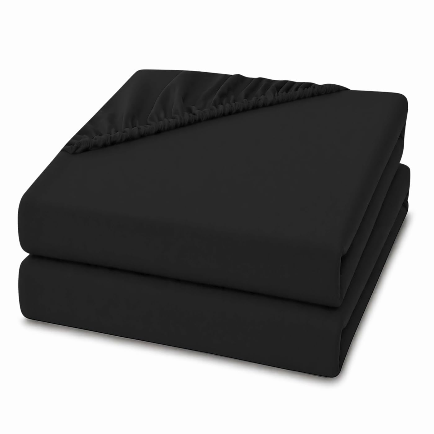 2 Pack 4ft Small Double Fitted Sheets 28cm Deep Pocket – Ultra Soft Comfortable Microfibre Bed Sheets, Breathable, Wrinkle, Fade & Shrink Resistant, Easy Care Bedding (Black, 4ft Small Double) — image 1