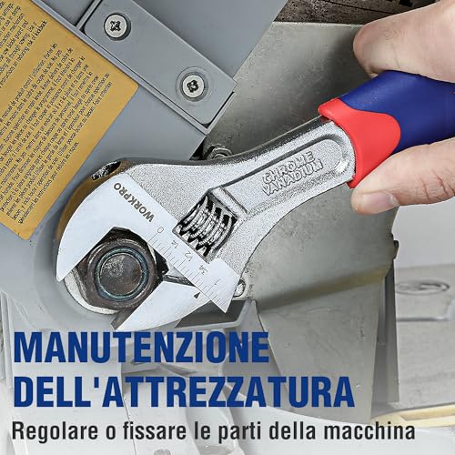 Workpro Set Di Chiavi Regolabili 3 Pezzi, Chiave A Rullino 150, 200, 250Mm, Chiave Inglese Regolabile A Bocca Larga 19, 24, 28Mm, Con Impugnatura In Gomma - 6