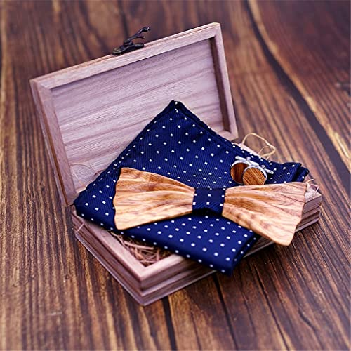Corbata madera sólida curvada 3D con set floral miniatura 3