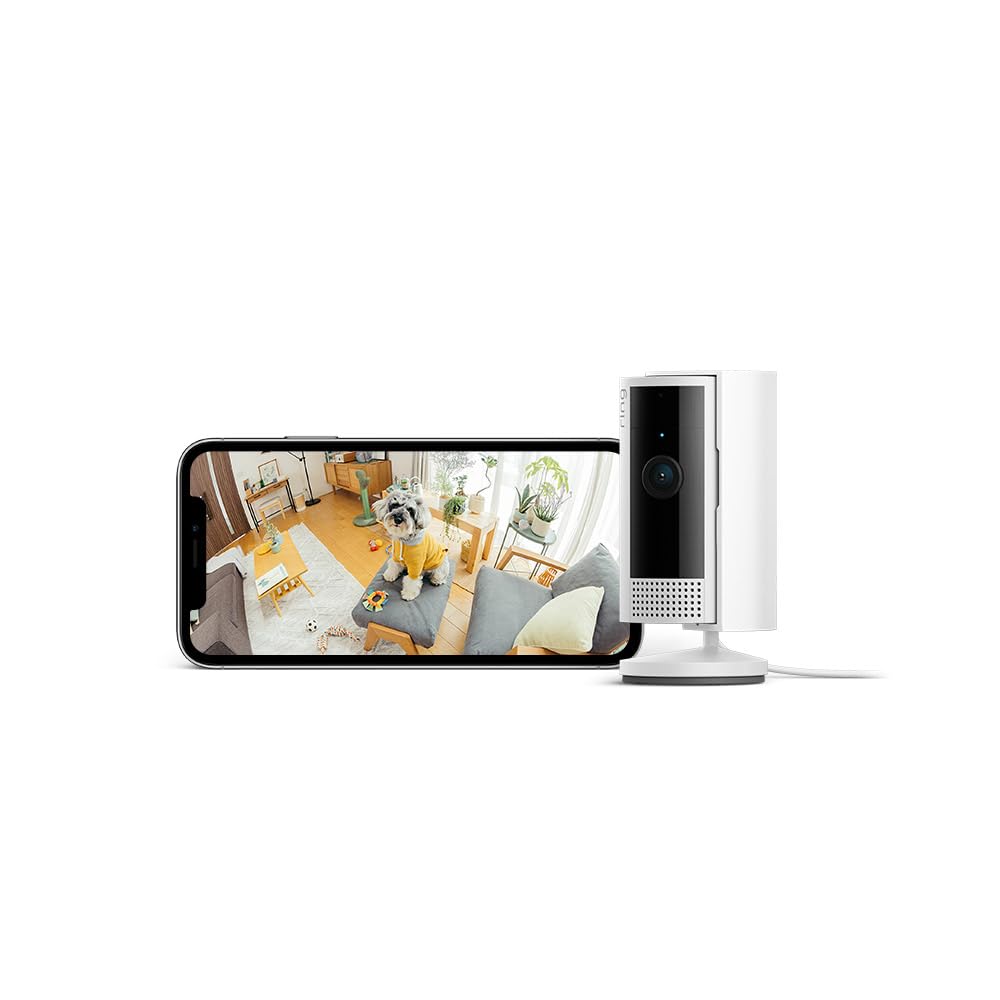 【2023年度グッドデザイン賞受賞】Ring Indoor Cam (リング インドアカム) 第2世代 ホワイト | 軽量小型の屋内用セキュリティカメラ、ペットカメラやご自宅の見守りカメラ、防犯カメラの用途にも プライバシーカバー付き | Ring Homeプラン30日間無料体験商品画像