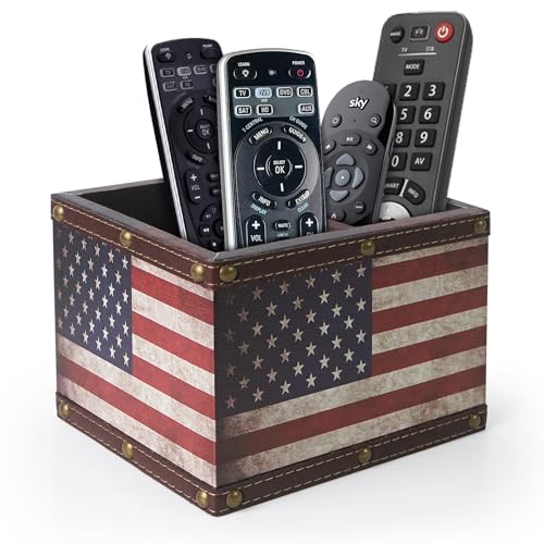 DreamsEden Wooden Remote Control Holder, Leather TV Caddy for Table,