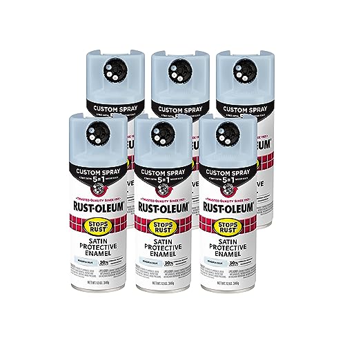 Image of Rust-Oleum Stops Rust Custom 5-in-1 Spray Paint, Satin Peaceful Blue | Rust Preventive Protective Enamel, Multi Surface (Metal, Wood and More), Adjustable Dial for Better Control, Fast Dry, 6 Pack