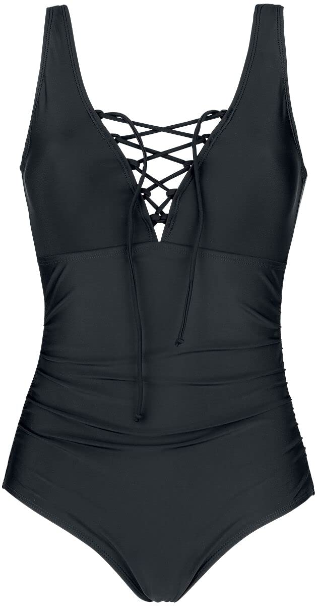 Black Premium by EMP Mujer Bañador Negro con Cordones XL