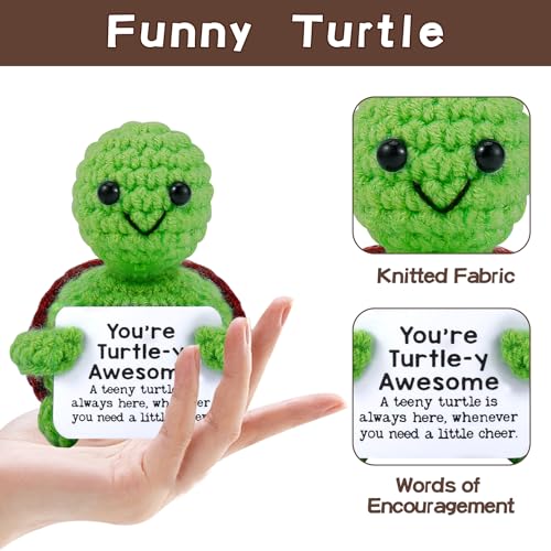 Image of Hoedia Emotional Turtle Small Mother's Day Easter Gifts for Women Men Her Him, Crochet Cucumber Cute Funny Inspirational Support Stuffers College Office Friend Birthday Basket Filler Decorations