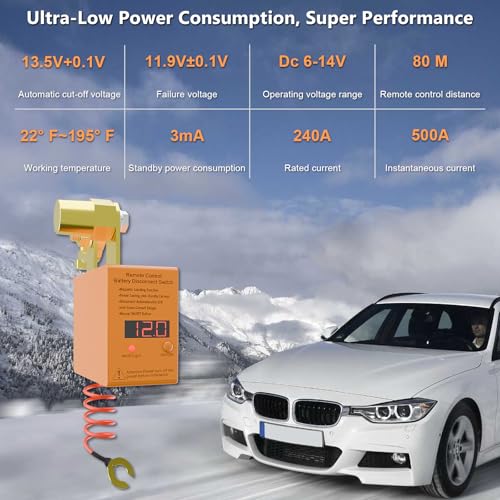 Image of Remote Battery Disconnect Switch 12v, 240A, DZSSCY Upgrade Smart Voltage Car Kill Switch Anti-Theft, Prevent Battery Drain, Remote Battery Kill Switch for Car, Truck, RV (Digital Display)