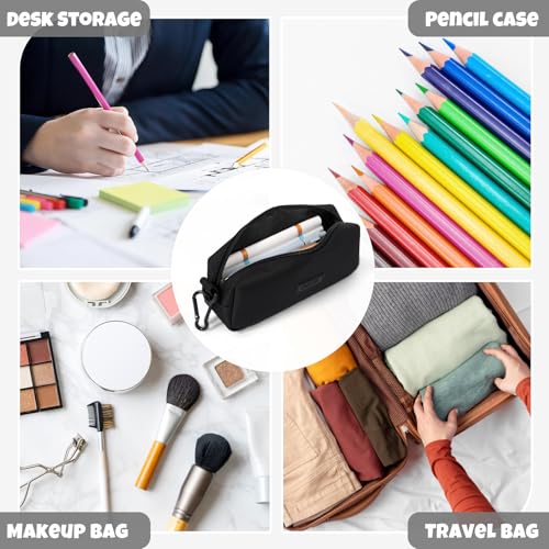 Image of SUNEE Small Pencil Case for Girls & Boys, Pencil Pouch Pen Bag Coin Pouch with Durable Oxford Fabric Marker Pen Case for School Supplies Office Stationery Organizer, Black