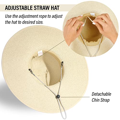 Funcredible Wide Brim Sun Hats For Women - Floppy Straw Hat With Heart Shape Glasses - Foldable Large Summer Hat - Big Roll Up Beach Cap - Upf 50+ (Beige) #TOP2