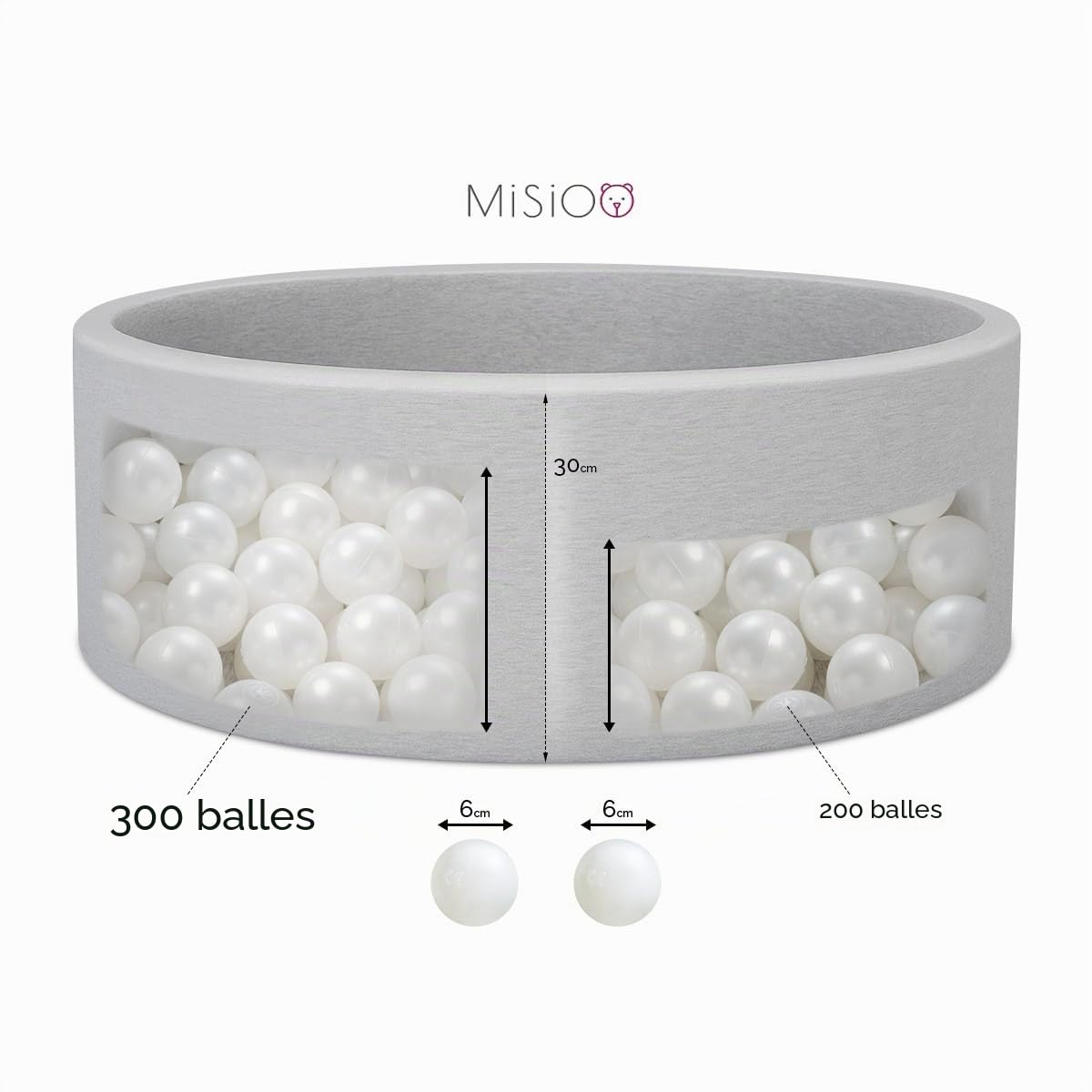 MISIOO Balles pour Piscine à balles - Balles de Piscine à balles - Balles de 6 cm de diamètre - Balles en Plastique fabriquées en 100% polyéthylène Basse densité - Jouet pour bébé