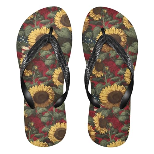 Flip Flop Sandals Sunflower America Print for Women Men Beach Outdoor XS