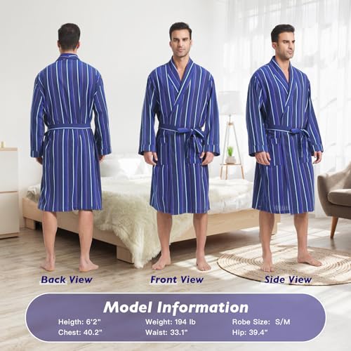 Image of FashGudim Mens Buffalo Plaid Cotton Robe Lightweight Bathrobe Shawl Collar Kimono Sleepwear Loungewear House Robes
