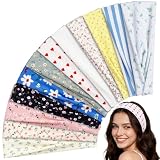 Skicuff 12 Pack Cute Headbands For Girls Women Summer Outfits Non Slip Elastic Floral Hairbands, Soft Fabric 2.4 Inches Thick Stripe Head Bands Y2K Hair Accessories For Daily Yoga Beach Music Festival