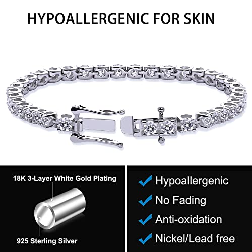 Moissanite Tennis Bracelets for Women, 18K White/Yellow Gold Plated Sterling Silver Mens Bracelet 3MM-4MM Lab Created Simulated Diamond Wedding Bracelets for Brides/Birthday/Valentine's Day Gift, 3mm3