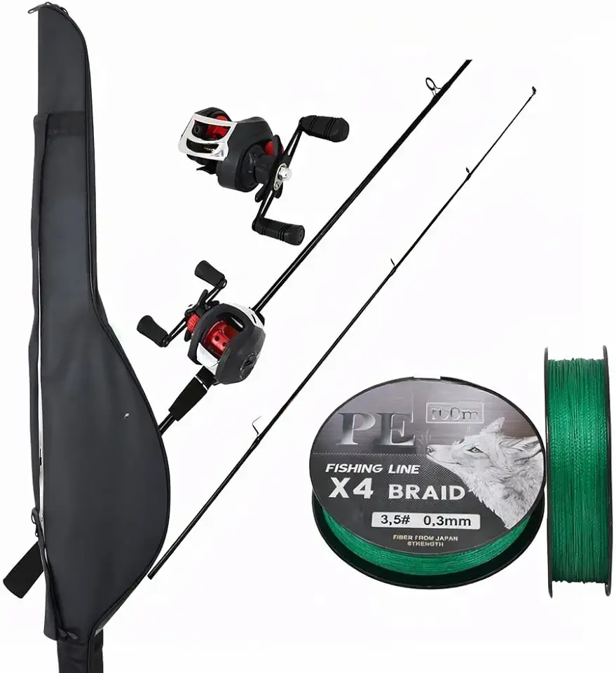 Kit Completo Carretilha Baitcasting e Vara Molinete, Inclui Linha e Bolsa de Transporte, Resistente, Ajustável, Ideal para Aventuras Aquáticas e Uso em Rios e Lagos