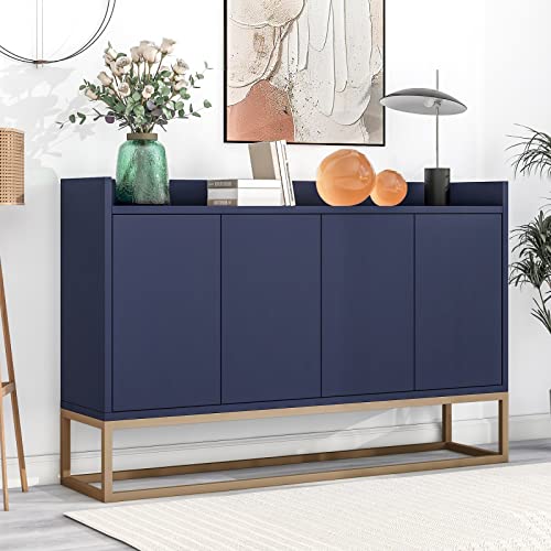 ADFUNIT Aparador de salón, armario buffet con 4 puertas y estantes ajustables, 120 x 30 x 80 cm, armario de almacenamiento para salón, comedor y cocina, color azul