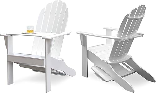 Cambridge Casual Silla Adirondack Magnolia de madera maciza, 2 piezas, con mesa de bandeja, color blanco