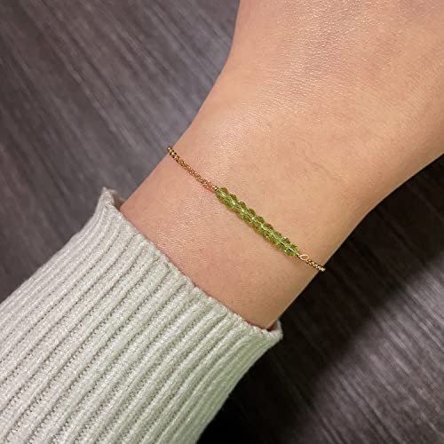Descount Dainty Peridot Crystal Bracelet,18K Gold Plated Minimalist Charm Beaded Bracelet,Green Crystal Bar Bracelets For Women #TOP2