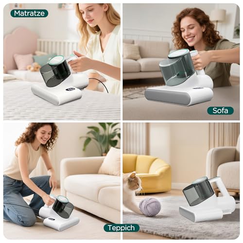 HAUSHOF Milbensauger für Matratzen 16 kPa mit UV Licht & 60℃ Heißluft, Matratzenreiniger 400W mit Display und Doppel-Staubbehälter, entfernt 99.9% Staubmilben