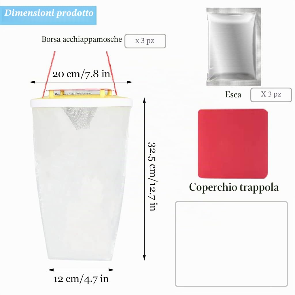 3 Pezzi Trappola per Antimosche da Interno Esterno, Trappole per Cattura Mosche con per Alimenti, Trappola per Zanzare per Cucin, Giardino, Casa