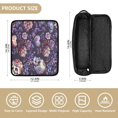 Bolso de viaje para herramientas de cabello Flowers Skull y alfombrilla resistente al calor, organizador para planchas, alisadores, rizadores y accesorios para el cuidado del cabello miniatura 4