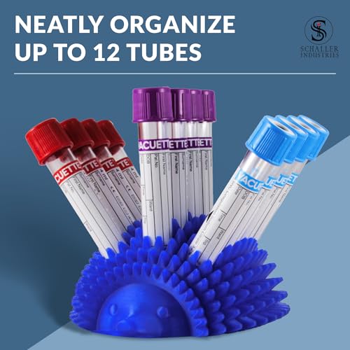 Image of S I Schaller Industries Hedgehog Test Tube Holder, 16mm - Veterinary Blood Test Tube Rack, Holds 12 Vials, Compact Fun Design Organizer for Veterinary and Research Lab Use - Royal Blue