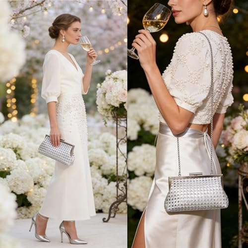 Image of DETARA Woven Evening Bag Clutch Purses for Women Fashion PU Leather Crossbody Purse for Wedding Party and Prom