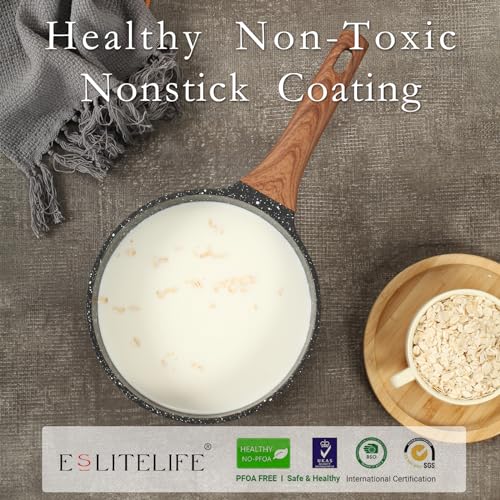 ESLITE LIFE Nonstick Sauce Pan with Lid, 1.5 QT Small Soup Pot Compatible with All Stovetops (Gas, Electric & Induction), PFOA Free, Black by ESLITE LIFE - Image 3