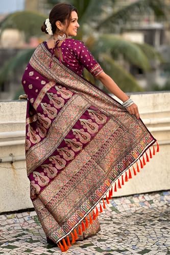 Image of SGF11 Women's Kanjivaram Pure Soft Silk Saree With Unstitched Blouse Piece
