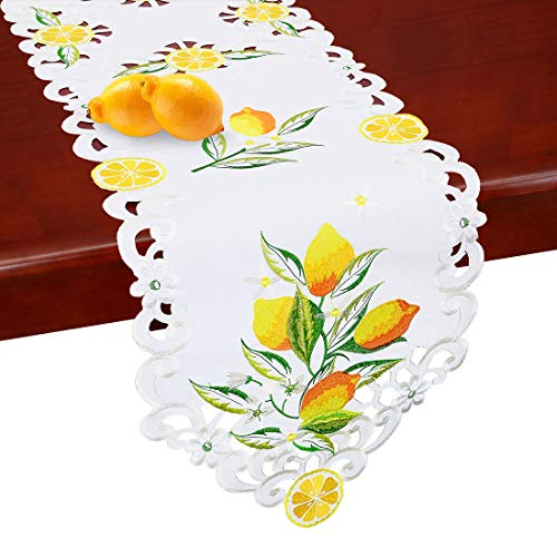 Simhomsen Small Embroidered Lemon Table ruuners and doilies, Table Decors for Spring and Summer 14 × 34 Inch