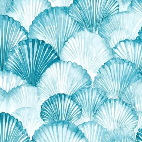 壁紙 45cm x 300cm 剥がせる ソフトティールと青い色合いの水彩シーシェルパターン 多機能 防水/汚れ防止/防油 食器棚 クロ 玄関 ふすま紙 家具 部屋 DIY 賃貸OK