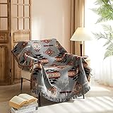 NU TRENDZ Signature Southwest Throw Blanket for Couch Bed, Cotton Woven Southwestern Navajo Throws Tapestry Cover for Living Room Chair Sofa Decorative w/Boho Fringe, 50x60 (1711-1608 Gry)