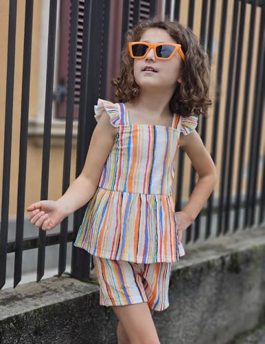 Arshiner Toddler Girl Clothes 2 Piece Summer Outfit Ruffle Sleeveless Top and Shorts Set with Pockets 2-7Y3