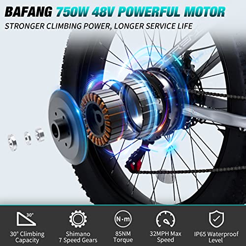 Pexmor Electric Bike For Adults, 750W Bafang Motor Ebike 32Mph Adult Electric Bicycle 48V 14Ah Lg Battery, 26" Fat Tire Electric Mountain Bike Snow E-Bike Professional 7 Speed Gears,Ul Certified #TOP2