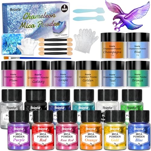Polvo de mica Roizefar con 12 colores de pigmento epoxi y 8 tonos camaleón para resina