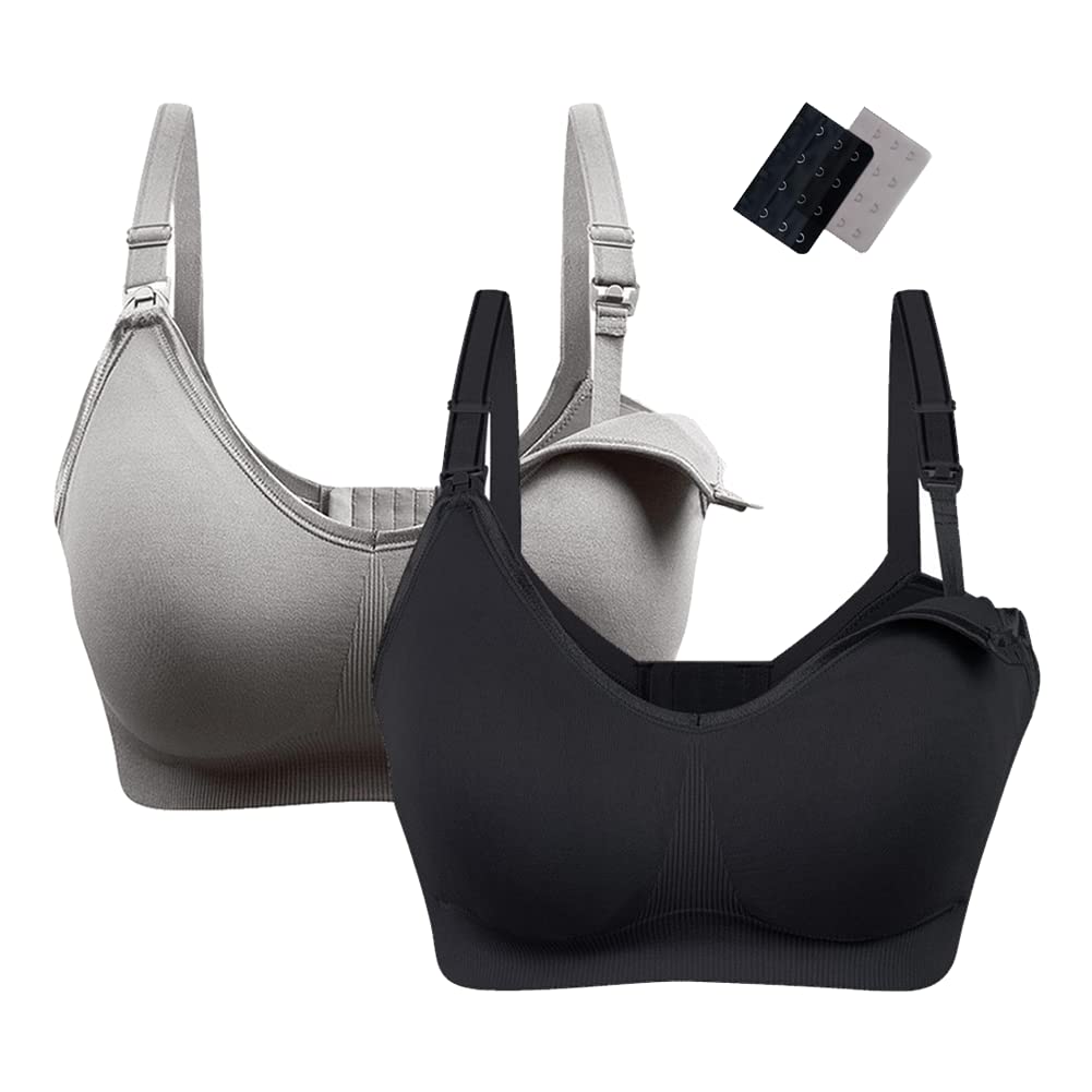 Urplity Women's Black+Grey Maternity Nursing Bra Pregnancy Breastfeeding Bra Sleep Bralettes With Removable Pads…