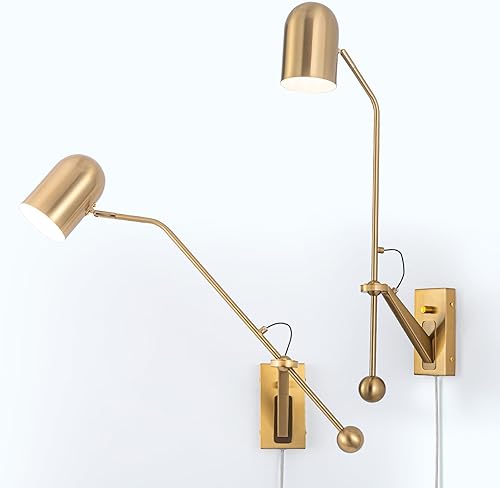 Lámpara de pared con brazos oscilantes dorados, luz de lectura, apliques modernos, ajustable, para montaje en pared, para mesita de noche, sala de