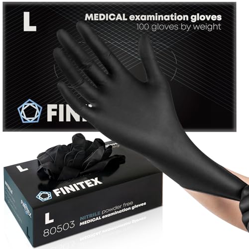 FINITEX Neri Guanti Monouso in Nitrile L, 100pz, 5.0g/pz, Guanti Nitrile senza Polvere Pulizia Casa Alimenti Cucina Tattoo Medici, 5.0mil