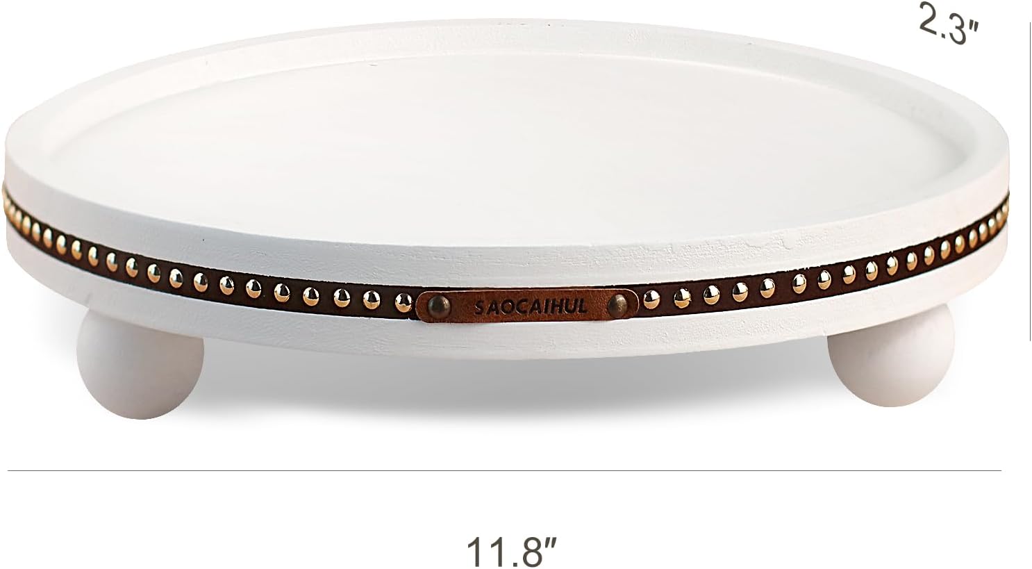 Round Wooden Decorative Tray Coffee Table Tray Home Decor 11.8" White image 5