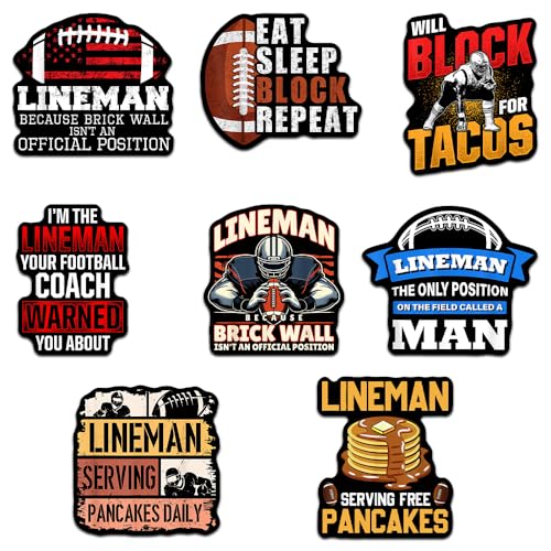 (Set of 8) Lineman Football Sticker Eat Sleep Football Repeat Funny Quotes Waterproof Vinyl Decal...