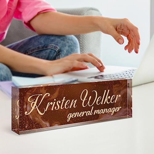 Image of Name Plate for Desk, Desk Name Plate Personalized, Office Decor for Women Men, Acrylic Desktop Accessories, Office Appreciation Gifts for Boss Social Workers Nurse Teacher Employee (Deep Red)