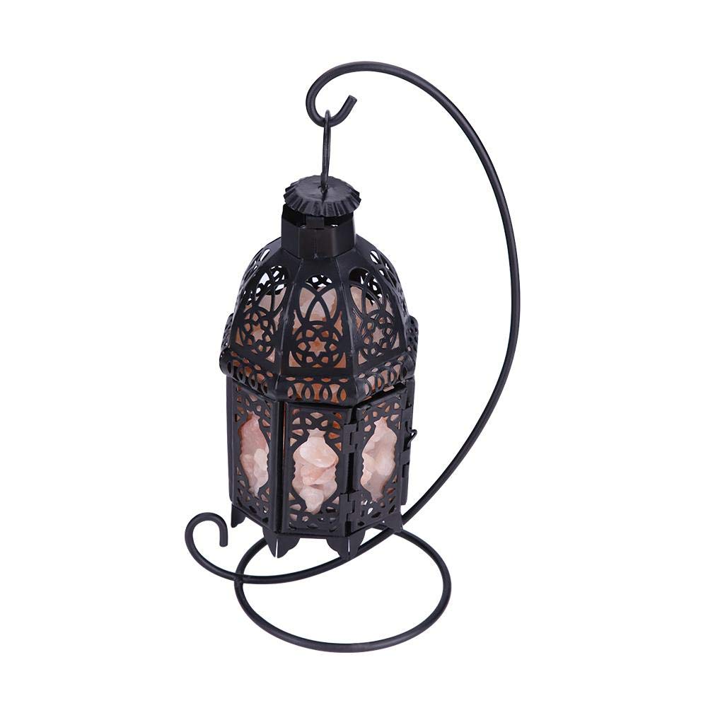 Wakects Lampe de sel de cristal de roche Himalayana, lampe de sel en cristal de fer forgé, lampe de roche salée pour décoration de la maison Lampe ambiance noël (Noir)