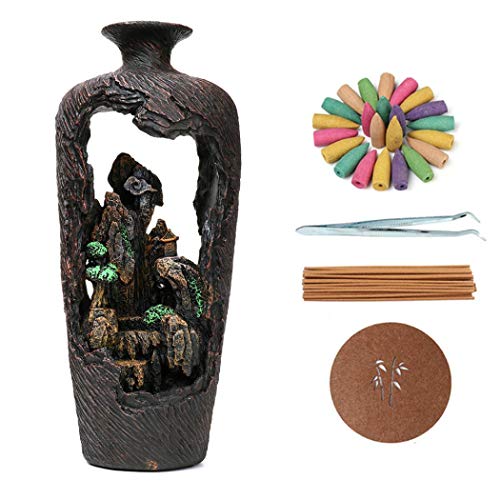 Tmore Incense Holder Resin Vaze Backflow Incense Burner Censer with 120 pcs Free Incense Cones for Office Decor Home Meditation
