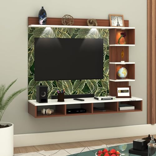 Image of TV Cabinet for Bedroom 32 inch to 65 Inches Engineered Wood TV Entertainment Unit Back Side 3mm UPVC Self Adhsive Waterproof Sheet and Lights (Leaf Green, 32-55 Inches, Without Fitting)