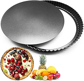 GIAK Loose Bottomed Tart Tin Removable Quiche Tart Pan Non-Stick 28cm Tart Tin Fluted Round Quiche 11 Inch Quiche Dishes for The Oven