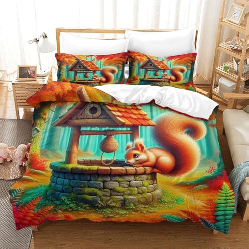 Impreso En 3D Squirrel Juego De Ropa De Cama con Cierre De Cremallera Funda De Almohada Funda De Edredón Microfibra Super King（260x220cm）